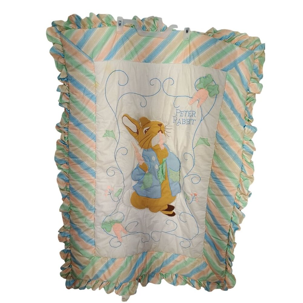 Peter Rabbit Baby Quilt With Ruffled Edges & Embroidered Design Blanket, Beatrix - Picture 1 of 8